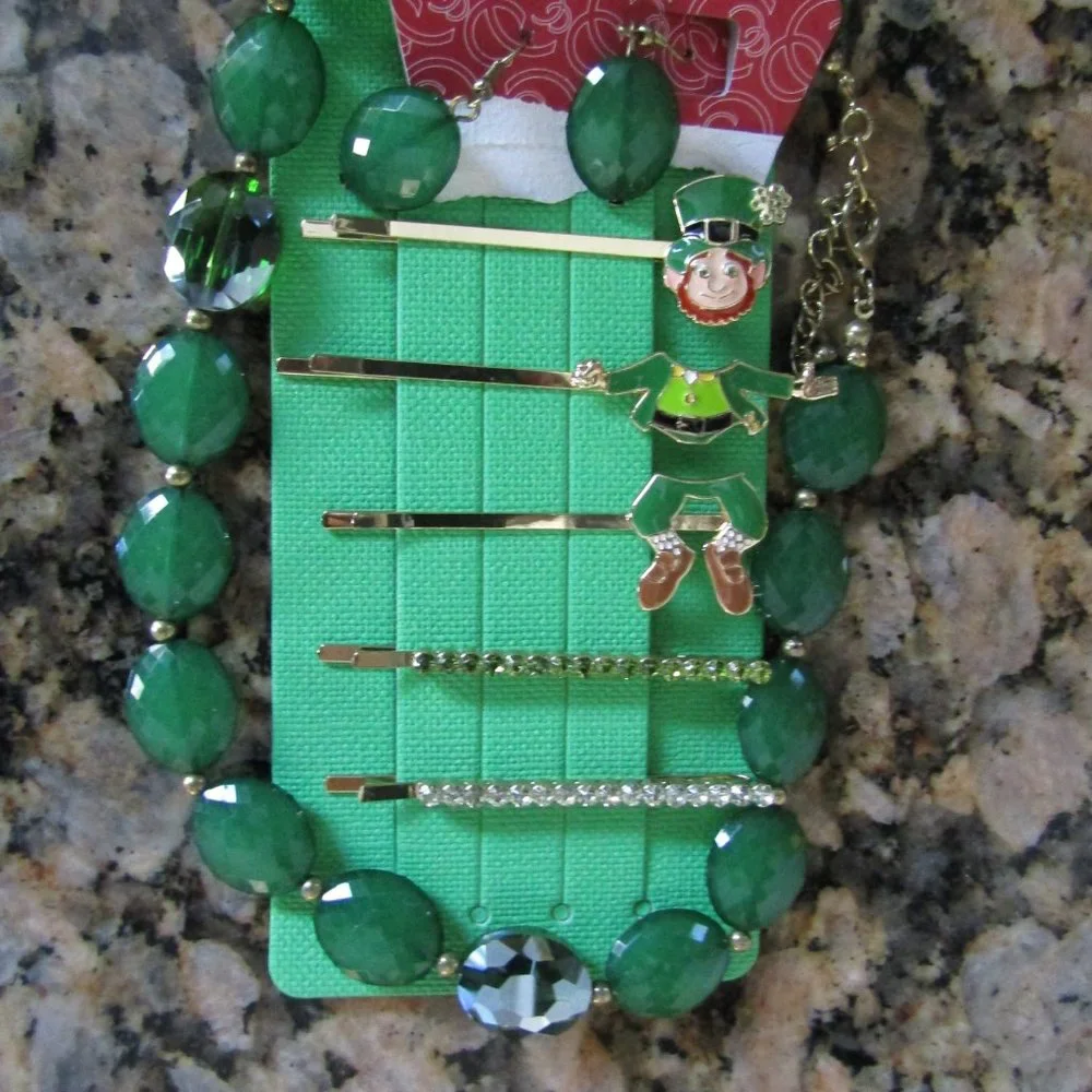 St Patrick's/Leprechaun Hair Pins  + Necklace & Earring Set